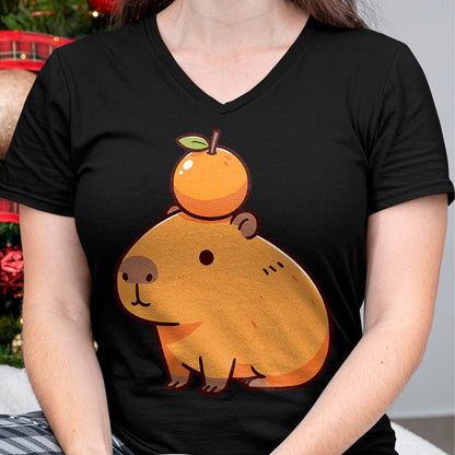 Cute Capybara Shirt, Funny Capybara Unisex T-Shirt/Hoodie/Sweatshirt HLT00 - Capybara with Orange on the Head Capybara T-Shirt