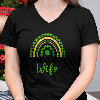 Best Wife Shirt, Wife and Husband Unisex T-Shirt/Hoodie/Sweatshirt HLT00 - Gift for wife T shirt, lucky wife   Womens One Lucky Wife Boho Rainbow St Patricks Day Shamrock Ragl
