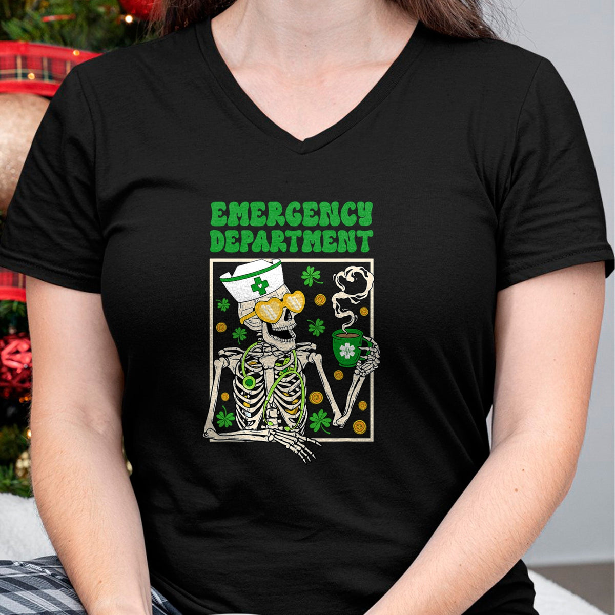 Patrick Day Shirts for Family, Funny Patrick Day shirts, st patrick's day Unisex T-Shirt/Hoodie/Sweatshirt HLT00 - Skeleton Emergency Department Coffee ER Nurse St Patrick Day T-Shirt