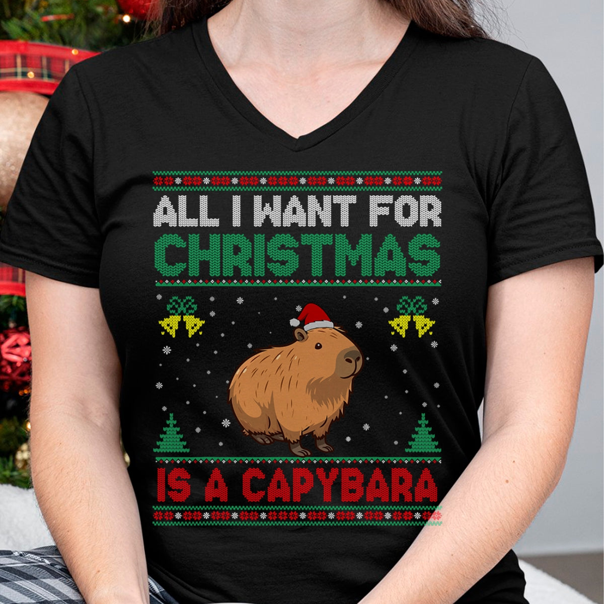 Cute Capybara Shirt, Funny Capybara UnisexT-Shirt/Hoodie/Sweatshirt HLT00 - All I Want for Christmas is A Capybara Ugly Sweater T-Shirt