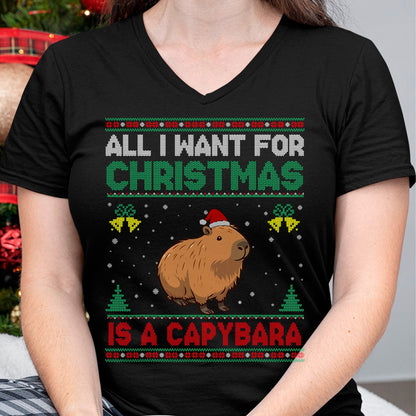 Cute Capybara Shirt, Funny Capybara UnisexT-Shirt/Hoodie/Sweatshirt HLT00 - All I Want for Christmas is A Capybara Ugly Sweater T-Shirt