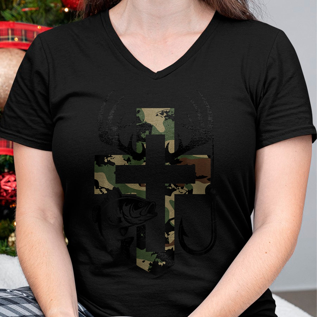 Best Thanksgiving Family Shirt , Funny Thanksgiving UnisexT-Shirt/Hoodie/Sweatshirt HLT00 - Youth Camo Faith Hunting Fishing Cross Hook Christian Jesus T-Shirt