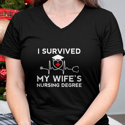 Funny Nurse Shirt, Nurse Unisex T-Shirt/Hoodie/Sweatshirt HLT00 - I Survived My Wife's Nursing Degree, Proud Husband Nurse T-Shirt