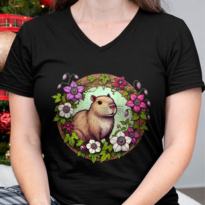Cute Capybara Shirt, Funny Capybara Unisex T-Shirt/Hoodie/Sweatshirt HLT00 - Capybara floral Illustration Long Sleeve T-Shirt