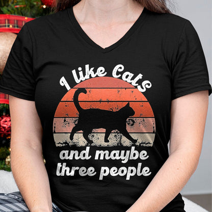 Cat Love Shirt, Funny Cat Lover Gift UnisexT-Shirt/Hoodie/Sweatshirt HLT00 - I Like Cats and Maybe 3 People T-Shirt, Men, Black, 3X-Large