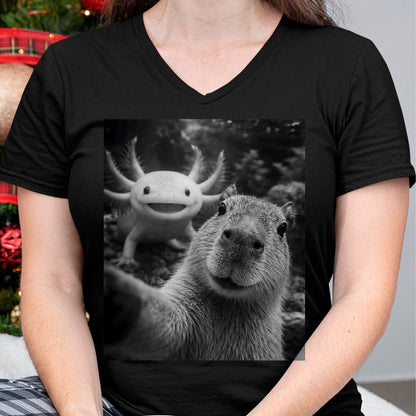 Cute Capybara Shirt, Funny Capybara Unisex T-Shirt/Hoodie/Sweatshirt HLT00 - Capybara Axolotl Selfie T-Shirt