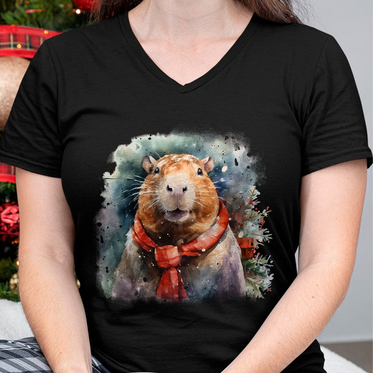 Cute Capybara Shirt, Funny Capybara Unisex T-Shirt/Hoodie/Sweatshirt HLT00 - Capybara Christmas Long Sleeve T-Shirt (1)