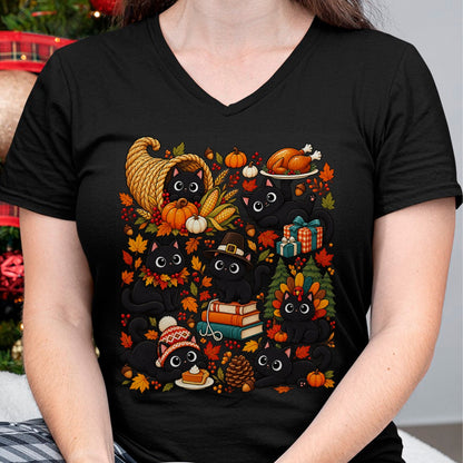 Best Thanksgiving Family Shirt , Funny Thanksgiving UnisexT-Shirt/Hoodie/Sweatshirt HLT00 - Cute Black Cats Thanksgiving Fall Harvest T-Shirt