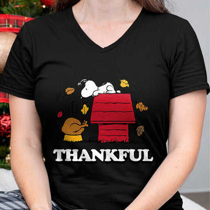 Best Thanksgiving Family Shirt , Funny Thanksgiving UnisexT-Shirt/Hoodie/Sweatshirt HLT00 - Peanuts - Snoopy Thankful Turkey with Fall Leaves T-Shirt