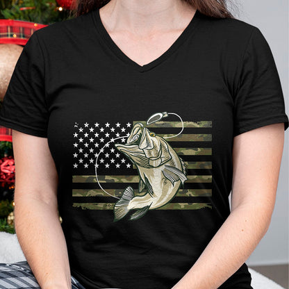 Funny Fishing Shirt, Gift For Fishing Lover Unisex T-Shirt/Hoodie/Sweatshirt HLT00 - Fishing Camouflage US American Flag Bass Fish Fisherman Camo T-Shirt