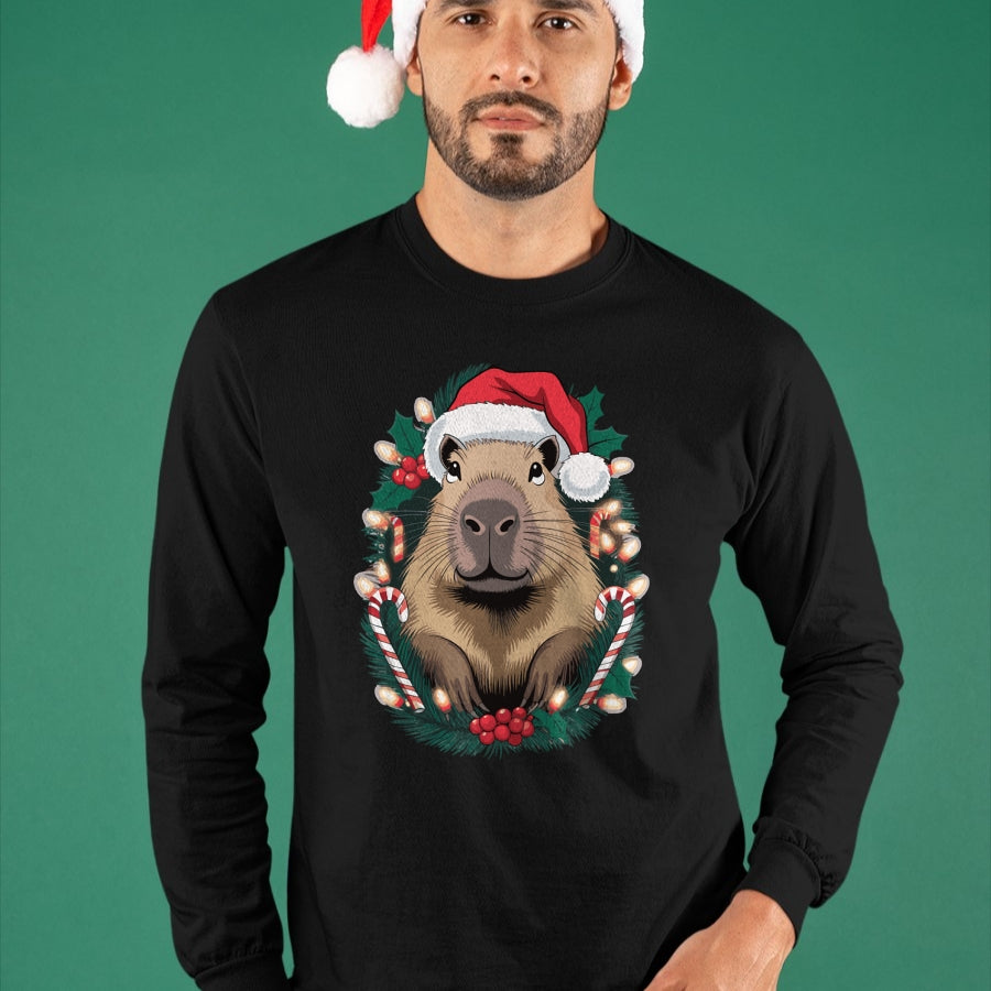 Cute Capybara Shirt, Funny Capybara Unisex T-Shirt/Hoodie/Sweatshirt HLT00 - Capybara Christmas Long Sleeve T-Shirt (3)