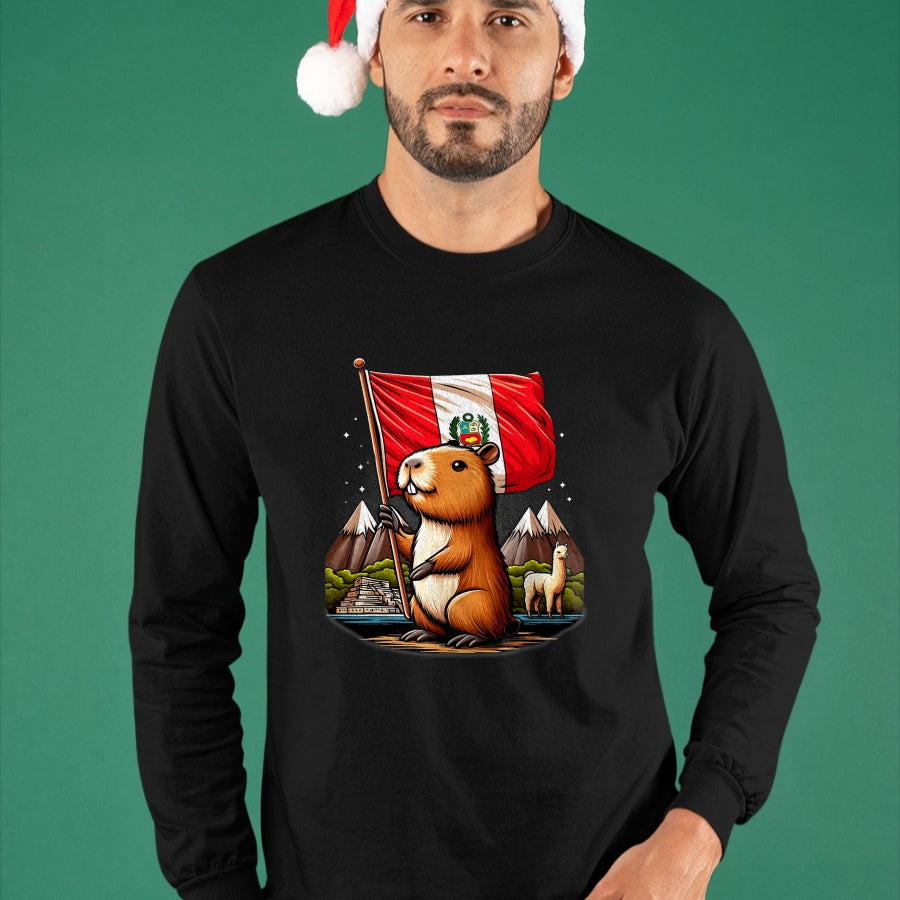 Cute Capybara Shirt, Funny Capybara Unisex T-Shirt/Hoodie/Sweatshirt HLT00 - Peruvian Capybara Peru Flag - Ronsoco Fiestas Patrias T-Shirt