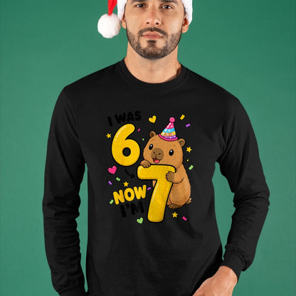 Cute Capybara Shirt, Funny Capybara Unisex T-Shirt/Hoodie/Sweatshirt HLT00 - I was 6 Now Im 7 Capybara 7th Birthday Party Cute 67 T-Shirt