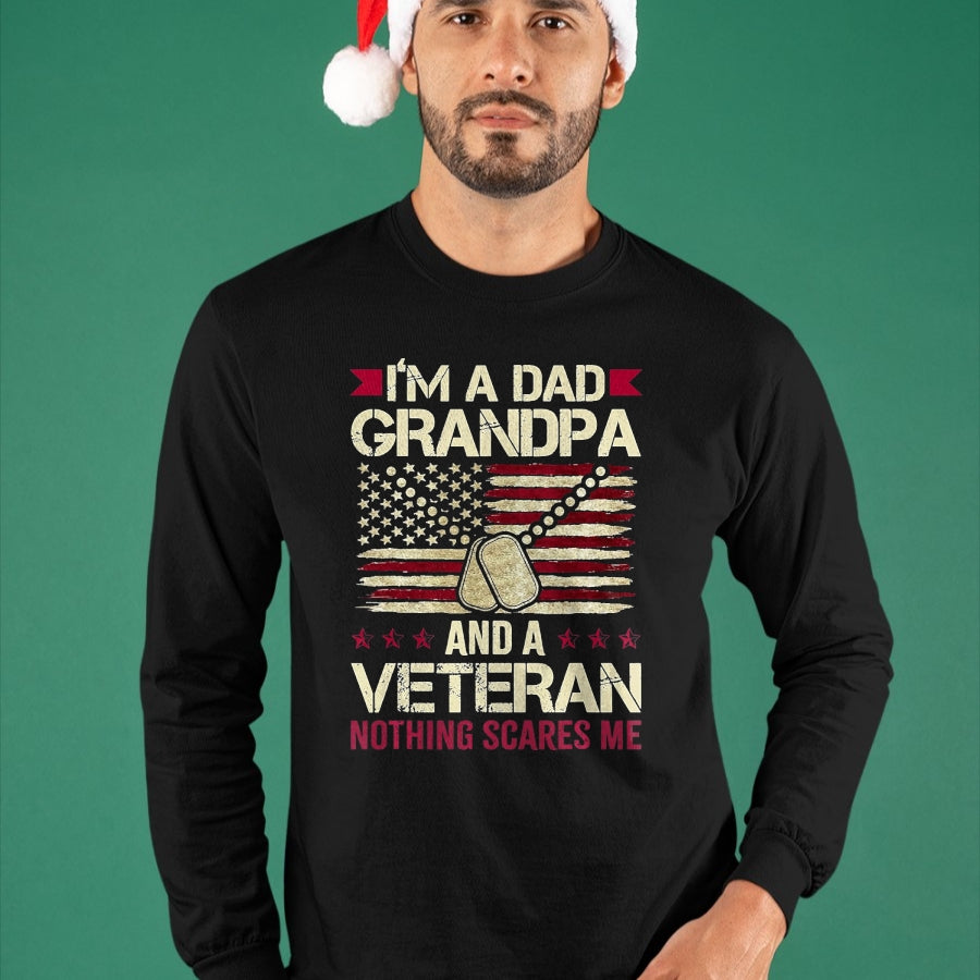 Proud Veteran Shirt, Funny Veteran UnisexT-Shirt/Hoodie/Sweatshirt HLT00 - I_m a Dad Grandpa and a Veteran Nothing Scares me T-Shirt, Men, Navy Blue, 3X-Large