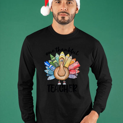 Best Thanksgiving Family Shirt , Funny Thanksgiving UnisexT-Shirt/Hoodie/Sweatshirt HLT00 - One Thankful Teacher Thanksgiving Turkey, Cute Crayon Pencil T-Shirt