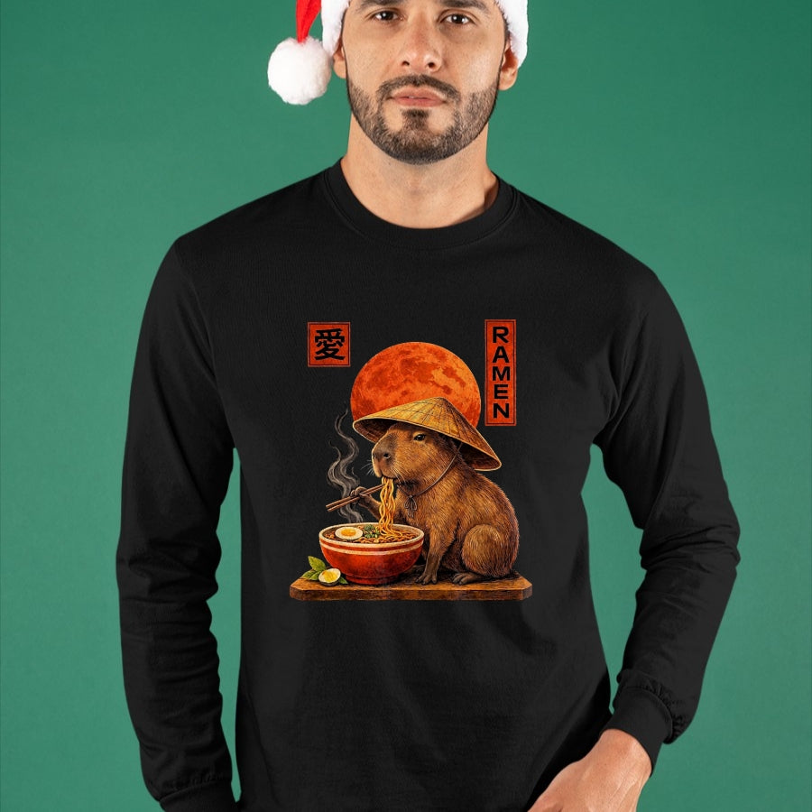 Cute Capybara Shirt, Funny Capybara Unisex T-Shirt/Hoodie/Sweatshirt HLT00 - Capybara Ramen Japanese Art Funny Anime Graphic Tee Kawaii T-Shirt, Men, Black, 3X-Large