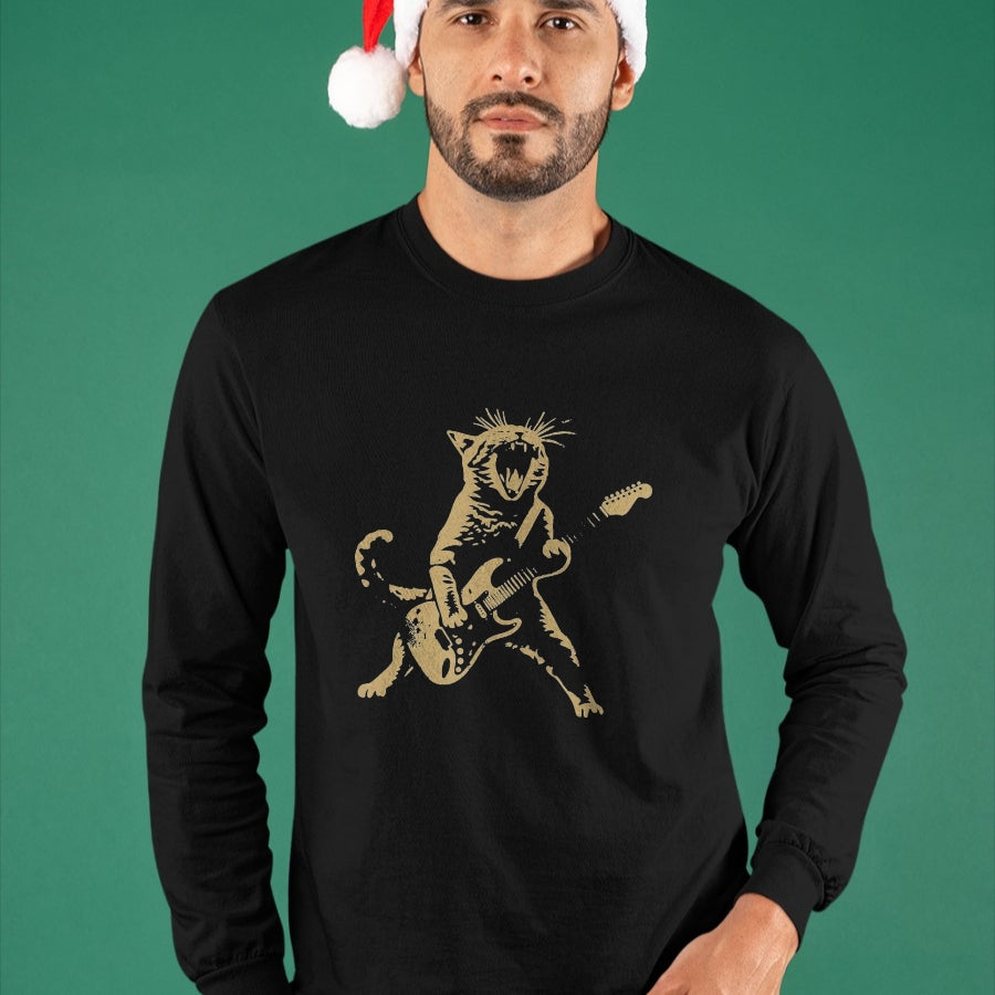 Guitar Lover Shirt, Funny Guitar UnisexT-Shirt/Hoodie/Sweatshirt HLT00 - Cat Playing Guitar Rock Star Rock and Roll Men Women Kids T-Shirt, Men, Black, 3X-Large