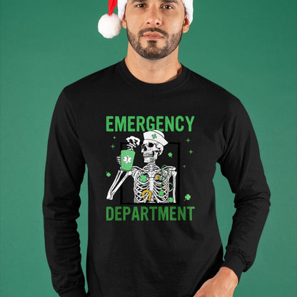 Patrick Day Shirts for Family, Funny Patrick Day shirts, st patrick's day Unisex T-Shirt/Hoodie/Sweatshirt HLT00 - Skeleton Emergency Department Coffee ER Nurse St Patrick Day T-Shirt (1)