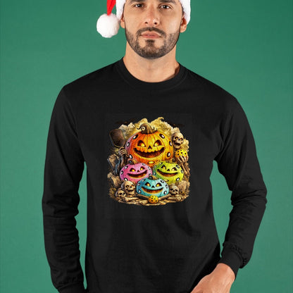 Funny Pickleball Shirt, Pickleball Lover Unisex T-Shirt/Hoodie/Sweatshirt HLT00 - Halloween Pickleball Pumpkins and Skeletons T-Shirt