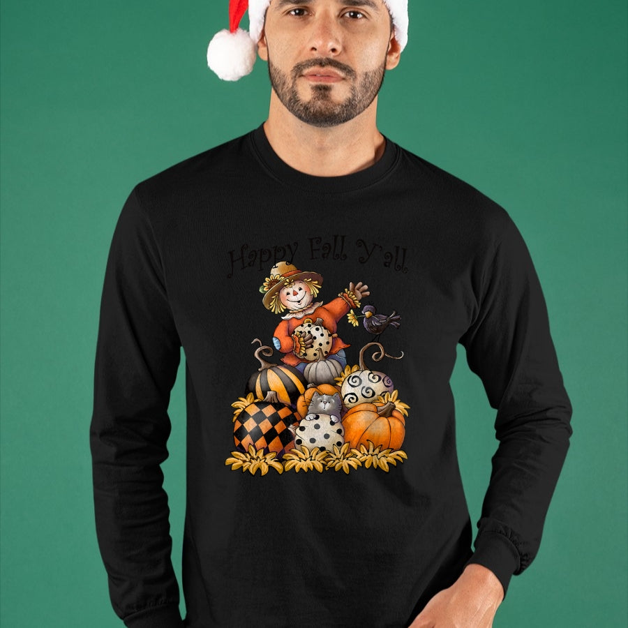 Best Thanksgiving Family Shirt , Funny Thanksgiving UnisexT-Shirt/Hoodie/Sweatshirt HLT00 - Scarecrow Happy Fall Y'all Pumpkin Thanksgiving Halloween T-Shirt