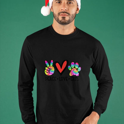 Cat Love Shirt, Funny Cat Lover Gift UnisexT-Shirt/Hoodie/Sweatshirt HLT00 - Peace Love Cats Paws Tie Dye Rainbow Animal Rescue Womens T-Shirt (1)