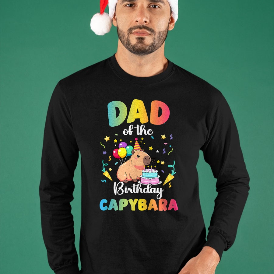 Cute Capybara Shirt, Funny Capybara Unisex T-Shirt/Hoodie/Sweatshirt HLT00 - Dad of The Birthday Girl Capybara Bday Party Family T-Shirt