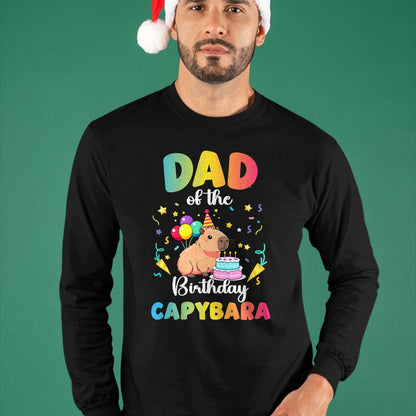 Cute Capybara Shirt, Funny Capybara Unisex T-Shirt/Hoodie/Sweatshirt HLT00 - Dad of The Birthday Girl Capybara Bday Party Family T-Shirt