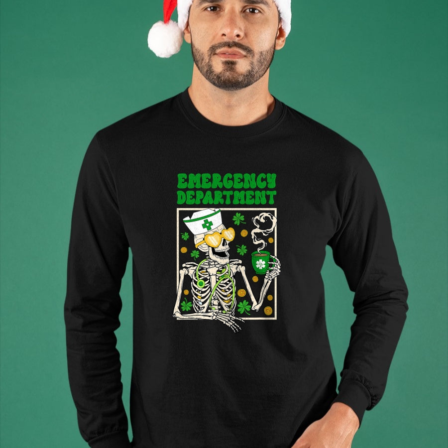 Patrick Day Shirts for Family, Funny Patrick Day shirts, st patrick's day Unisex T-Shirt/Hoodie/Sweatshirt HLT00 - Skeleton Emergency Department Coffee ER Nurse St Patrick Day T-Shirt