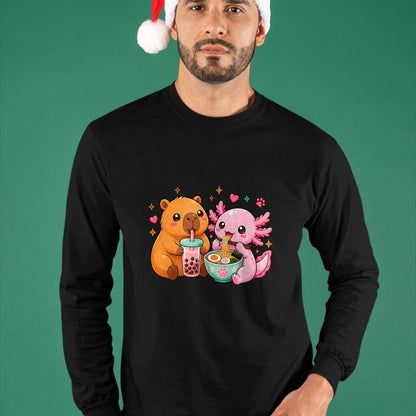 Cute Capybara Shirt, Funny Capybara Unisex T-Shirt/Hoodie/Sweatshirt HLT00 - Cute Capybara Axolotl Boba Ramen Anime Kawaii Foodie Friends T-Shirt