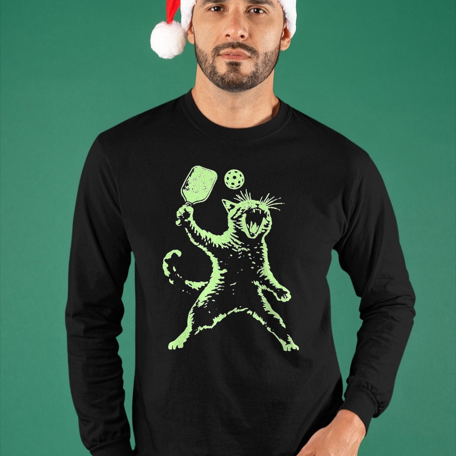 Funny Pickleball Shirt, Pickleball Lover Unisex T-Shirt/Hoodie/Sweatshirt HLT00 - Cat Pickleball T-Shirt, Men, Black, 3X-Large