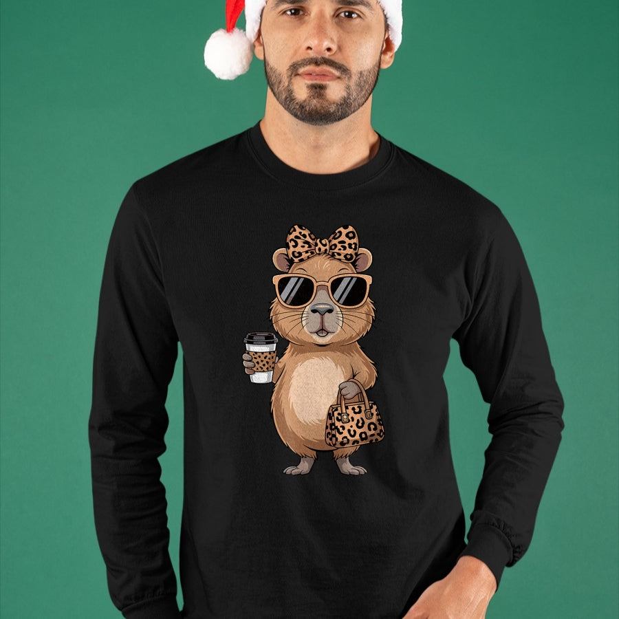 Cute Capybara Shirt, Funny Capybara Unisex T-Shirt/Hoodie/Sweatshirt HLT00 - Fashion Funny Leopard Capybara Coffee Cute Women Girls T-Shirt