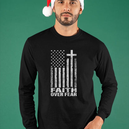 Christian Tee, Christian Faith Unisex T-Shirt/Hoodie/Sweatshirt HLT00 - Faith Over Fear Cool Christian Flag Cross for Men Women Kids Short Sleeve T-Shirt
