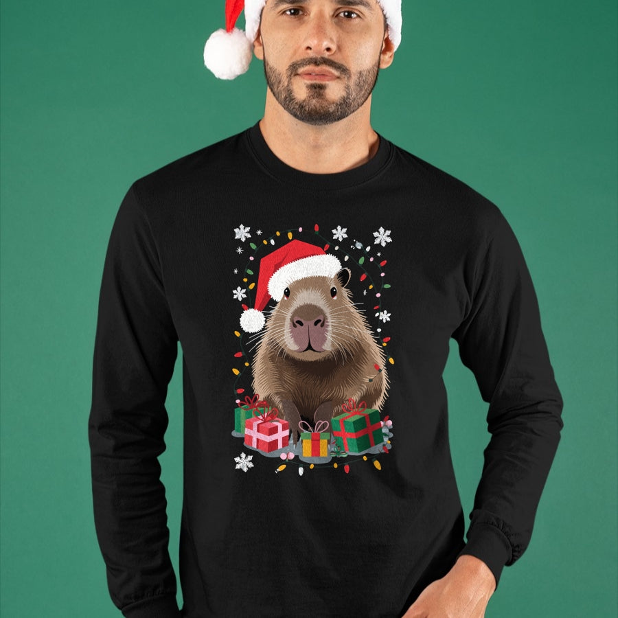 Cute Capybara Shirt, Funny Capybara Unisex T-Shirt/Hoodie/Sweatshirt HLT00 - Capybara Christmas Long Sleeve T-Shirt (5)