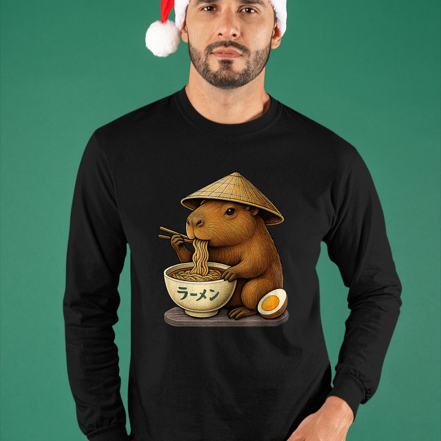 Cute Capybara Shirt, Funny Capybara Unisex T-Shirt/Hoodie/Sweatshirt HLT00 - Capybara Eating Japanese Ramen Kawaii Anime tee Funny Kids T-Shirt