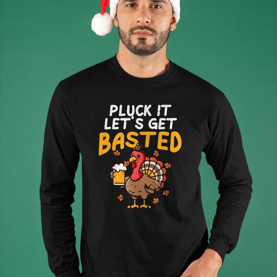 Best Thanksgiving Family Shirt , Funny Thanksgiving UnisexT-Shirt/Hoodie/Sweatshirt HLT00 - Thanksgiving Pluck It Lets Get Basted Funny Fall Dad Men T-Shirt, Men, Black, 3X-Large
