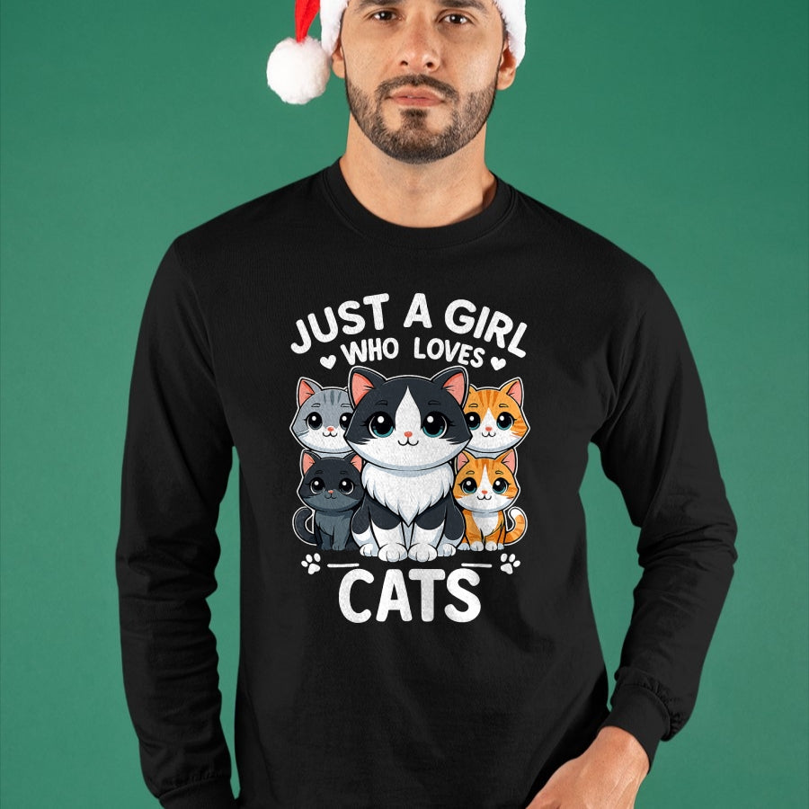 Cat Love Shirt, Funny Cat Lover Gift UnisexT-Shirt/Hoodie/Sweatshirt HLT00 - Just A Girl Who Loves Cats T-Shirt (1)