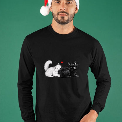 Cat Love Shirt, Funny Cat Lover Gift UnisexT-Shirt/Hoodie/Sweatshirt HLT00 - Women_s Funny Cat Couple Black White Cats Love Cat Biting Cat Butt V-Neck T-Shirt (1)