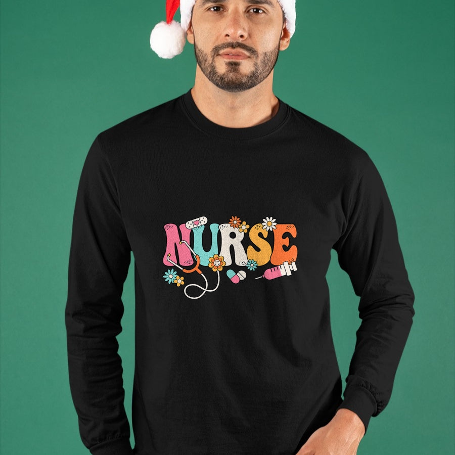 Funny Nurse Shirt, Nurse Unisex T-Shirt/Hoodie/Sweatshirt HLT00 - Cute Retro Groovy Nurse Flower Nursing T-Shirt