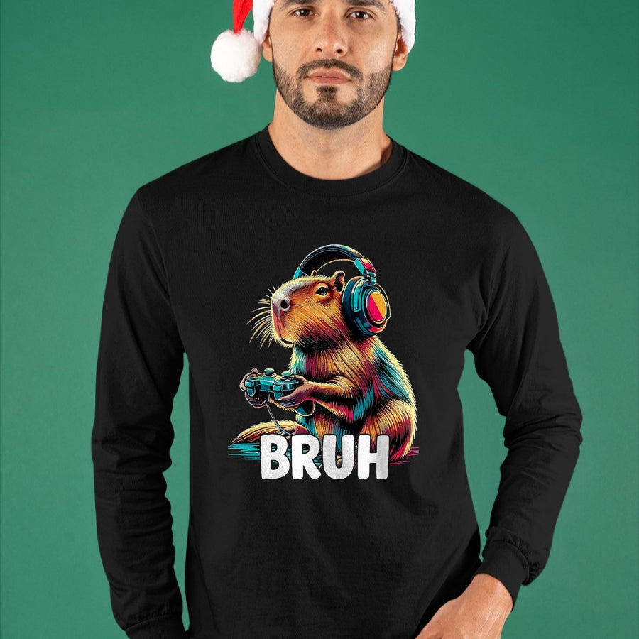 Cute Capybara Shirt, Funny Capybara UnisexT-Shirt/Hoodie/Sweatshirt HLT00 - Bruh Capybaras Funny Video Games Capybara T-Shirt, Men, Black, 3X-Large