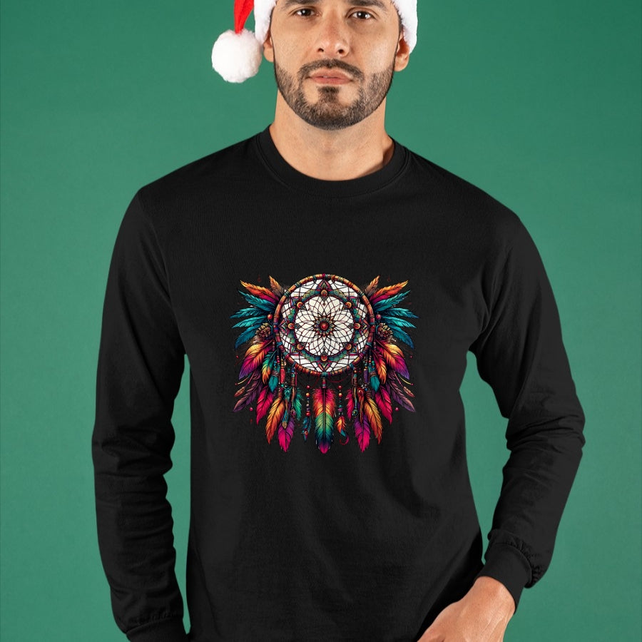 Native American T-Shirts, Vintage Native American Unisex T-Shirt/Hoodie/Sweatshirt HLT00 - Colorful Dreamcatcher Feather Tee Art Native American Indian