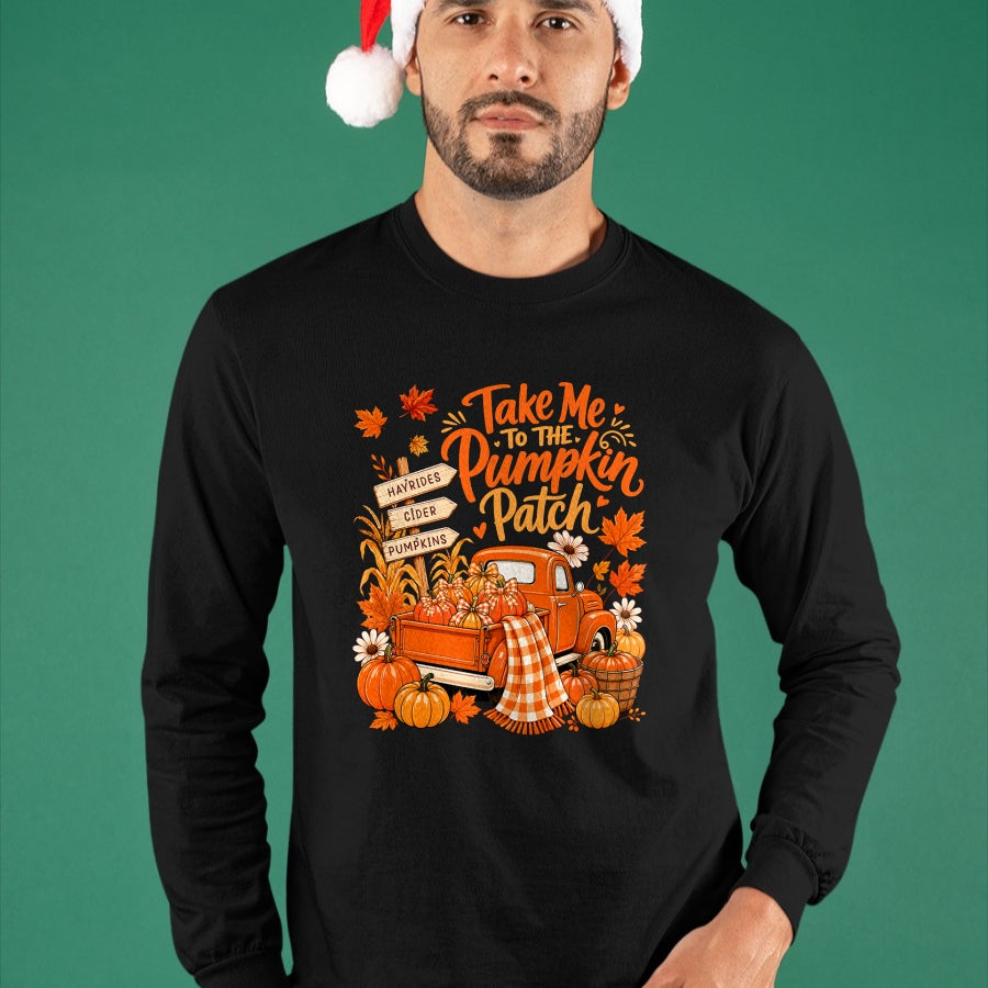 Best Thanksgiving Family Shirt , Funny Thanksgiving UnisexT-Shirt/Hoodie/Sweatshirt HLT00 - Take Me to The Pumpkin Patch Autumn Fall Vintage Truck T-Shirt
