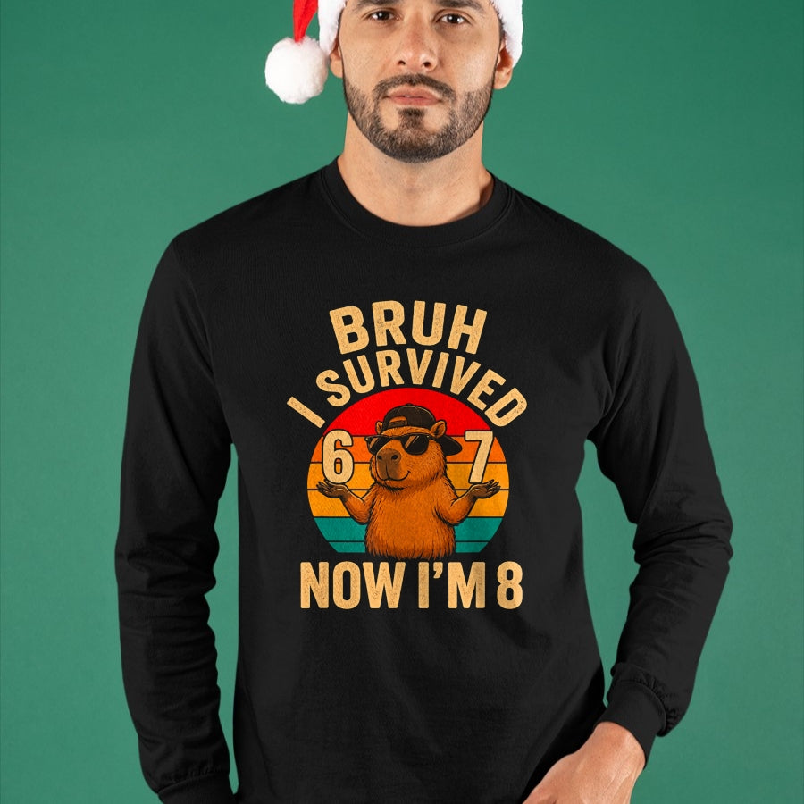 Cute Capybara Shirt, Funny Capybara UnisexT-Shirt/Hoodie/Sweatshirt HLT00 - Bruh I Survived 6 7 Now Im 8 Funny Capybara 8th Birthday Boy T-Shirt