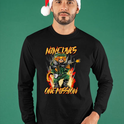 Cat Love Shirt, Funny Cat Lover Gift UnisexT-Shirt/Hoodie/Sweatshirt HLT00 - Nine Lives One Mission Cat with M60 Machine Gun Graphic T-Shirt