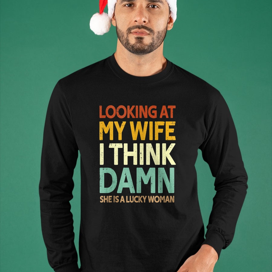 Best Wife Shirt, Wife and Husband Unisex T-Shirt/Hoodie/Sweatshirt HLT00 - Gift for wife T shirt, lucky wife   My Wife Is A Lucky Woman Husband Wife Themed Present Tank Top (1)