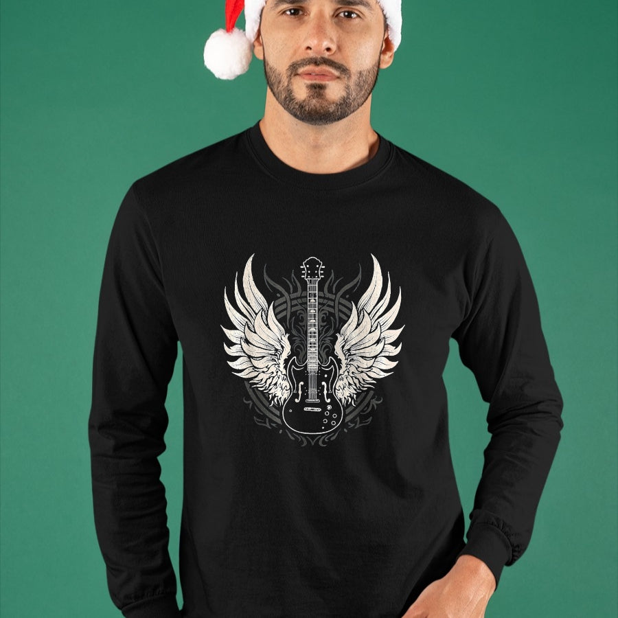 Guitar Lover Shirt, Funny Guitar UnisexT-Shirt/Hoodie/Sweatshirt HLT00 - Guitar Wings Vintage Retro 80s Rock & Roll Music T-Shirt, Women, Black, Medium