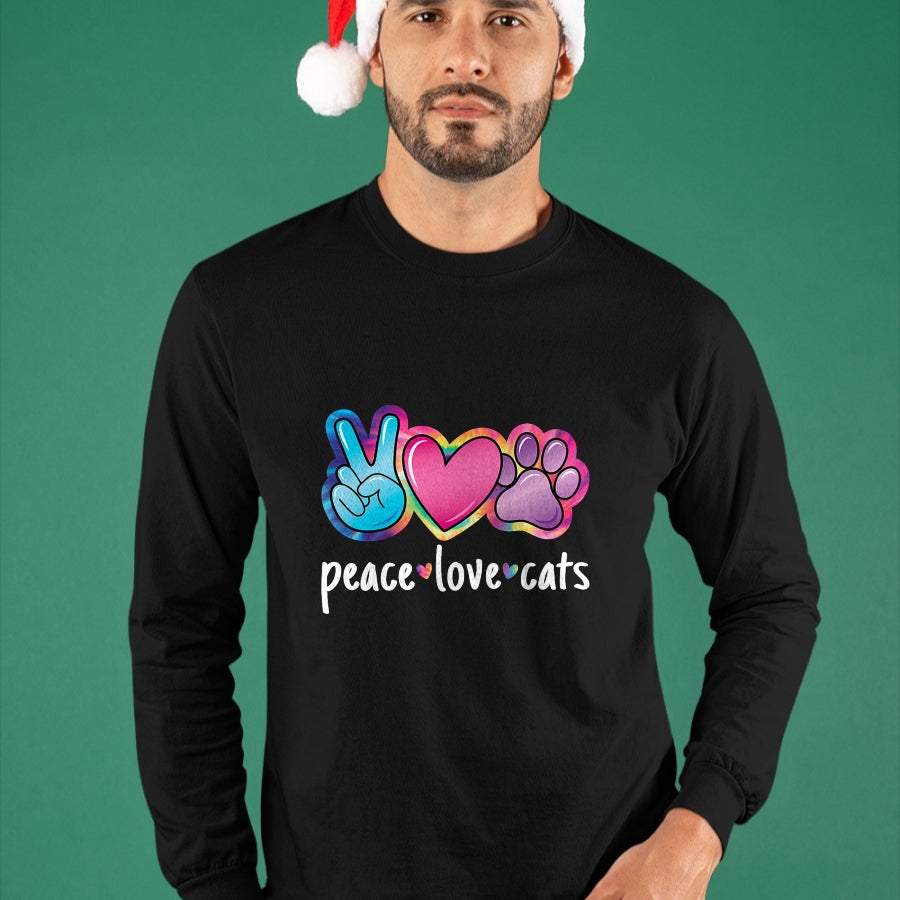 Cat Love Shirt, Funny Cat Lover Gift UnisexT-Shirt/Hoodie/Sweatshirt HLT00 - Peace Love Cats Cute Cat Kitten Lover Paw Cat Women Girls T-Shirt