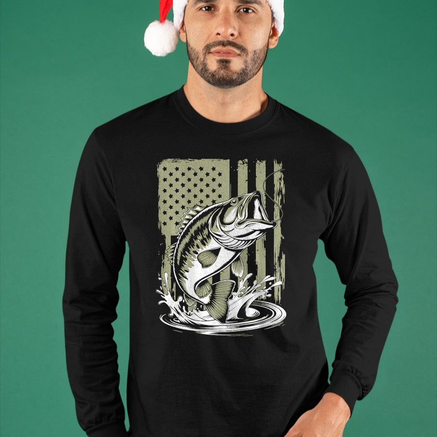 Funny Fishing Shirt, Gift For Fishing Lover Unisex T-Shirt/Hoodie/Sweatshirt HLT00 - Fishing Camo Bass Fish American Flag Men_s Graphic Fishing T-Shirt