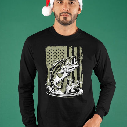 Funny Fishing Shirt, Gift For Fishing Lover Unisex T-Shirt/Hoodie/Sweatshirt HLT00 - Fishing Camo Bass Fish American Flag Men_s Graphic Fishing T-Shirt
