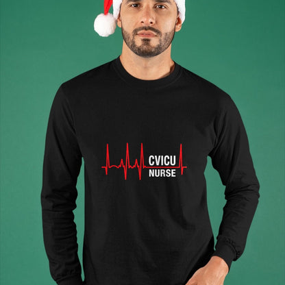 Funny Nurse Shirt, Nurse Unisex T-Shirt/Hoodie/Sweatshirt HLT00 - CVICU Nurse Cardiovascular ICU Nurse Heartbeat T-Shirt