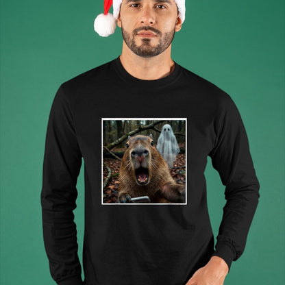 Cute Capybara Shirt, Funny Capybara Unisex T-Shirt/Hoodie/Sweatshirt HLT00 - Funny Capybara Ghost Selfie Photo Capy Meme Tee Kawaii T-Shirt